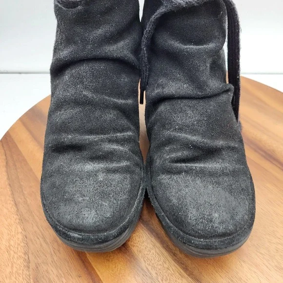 Fly London Ankle Boot Womens 7.5 / 8 Yama Black Suede Wedge Lace-up Back Booties - Picture 5 of 16